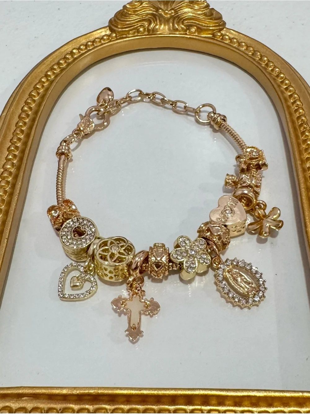 New Gold Tones Charm Cross, Heart Bracelet
